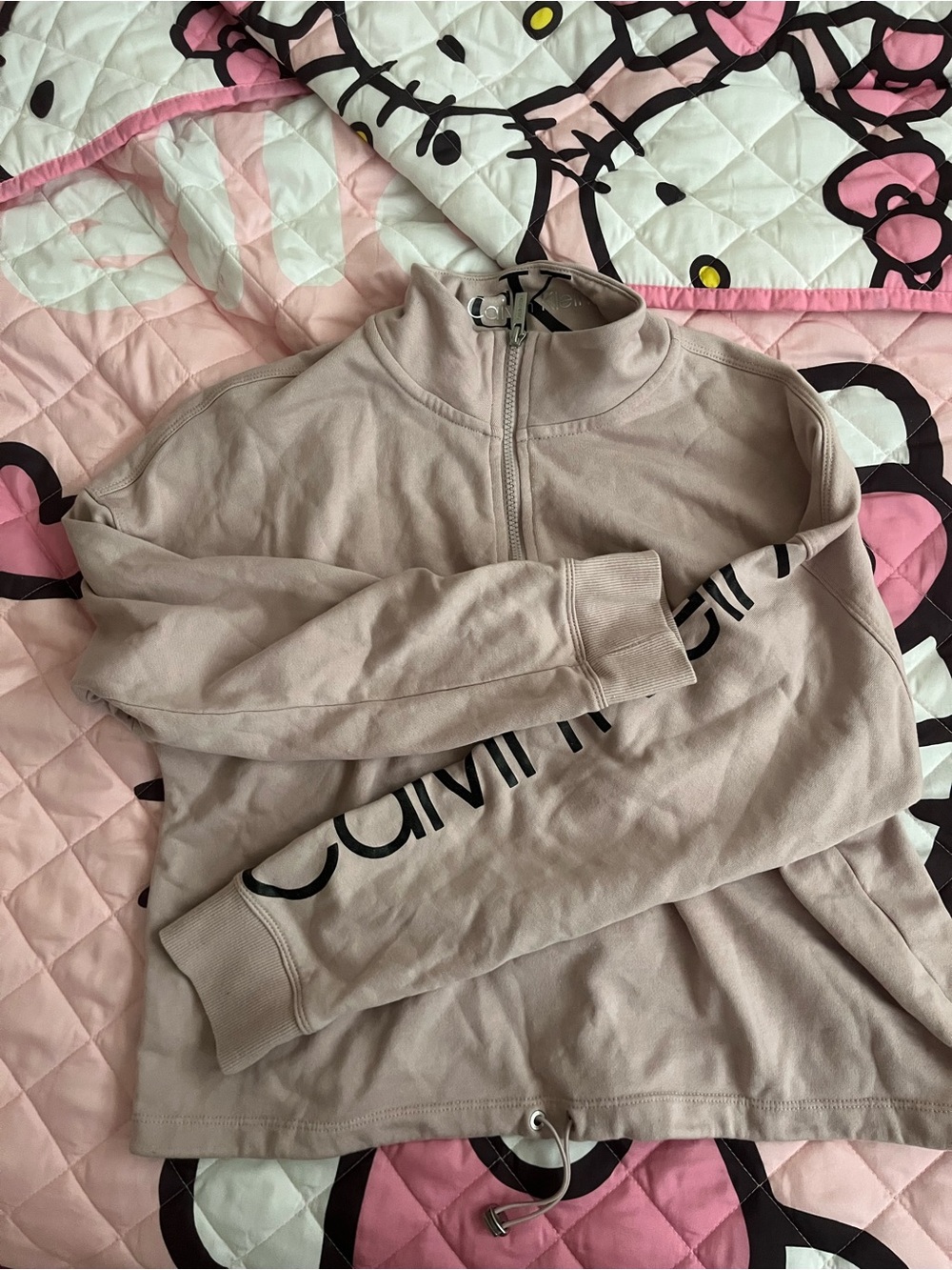 Calvin Klein Blush Half-Zip Pullover with Sleeve Logo